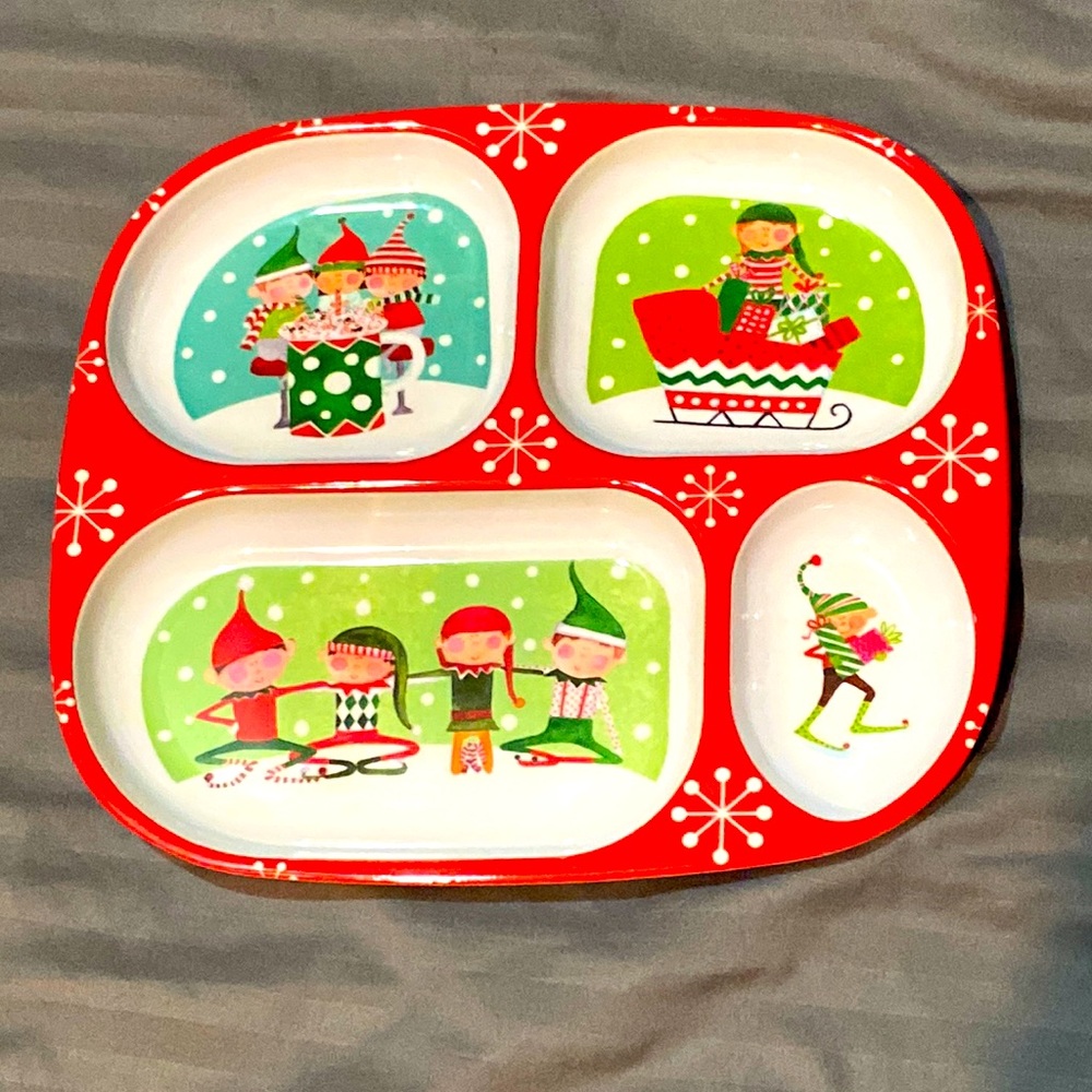 WINTER ELF TODDLER PLATE~DIVIDED INTO FOUR SECTIONS~9.5 INCHES